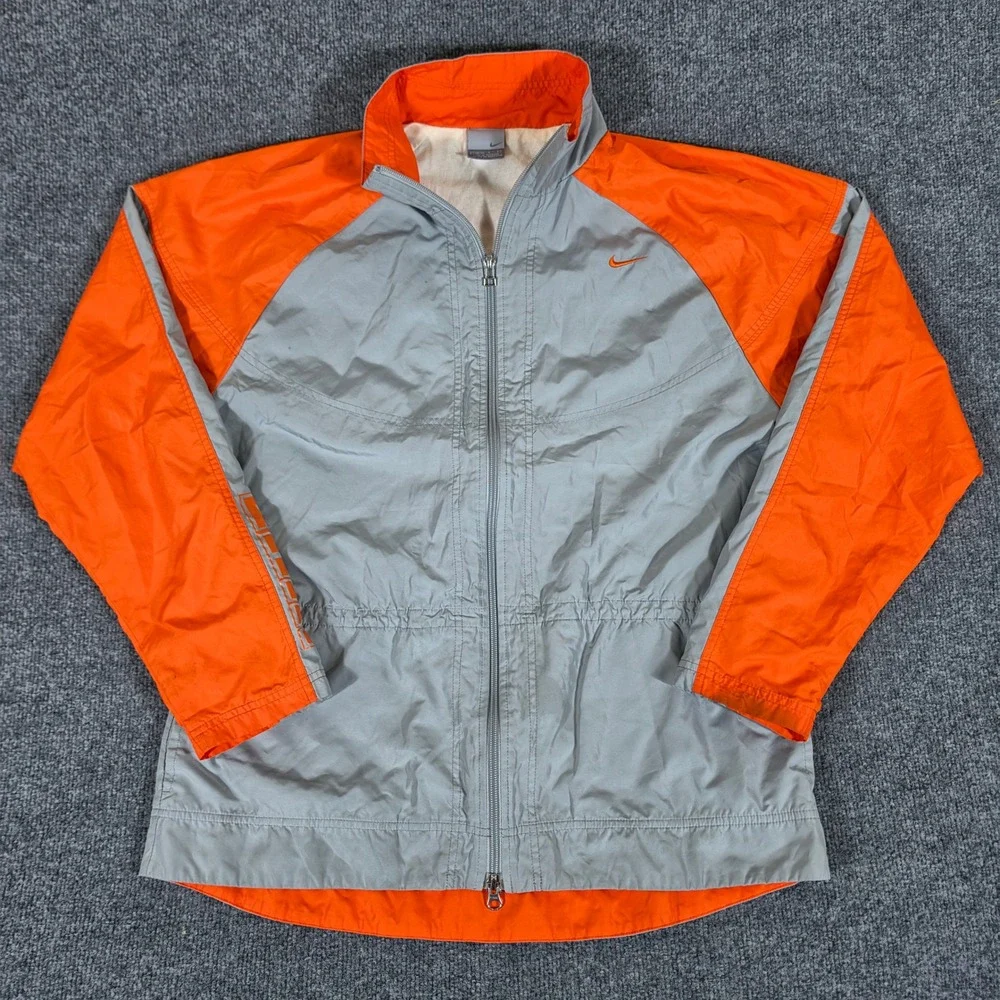 Y2K Nike Vintage Tracksuit Mens Large Grey Orange Full Zip Windbreaker Pants Set